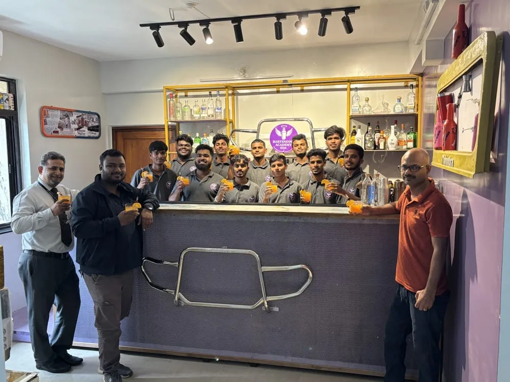 Bartending students at our bar lab